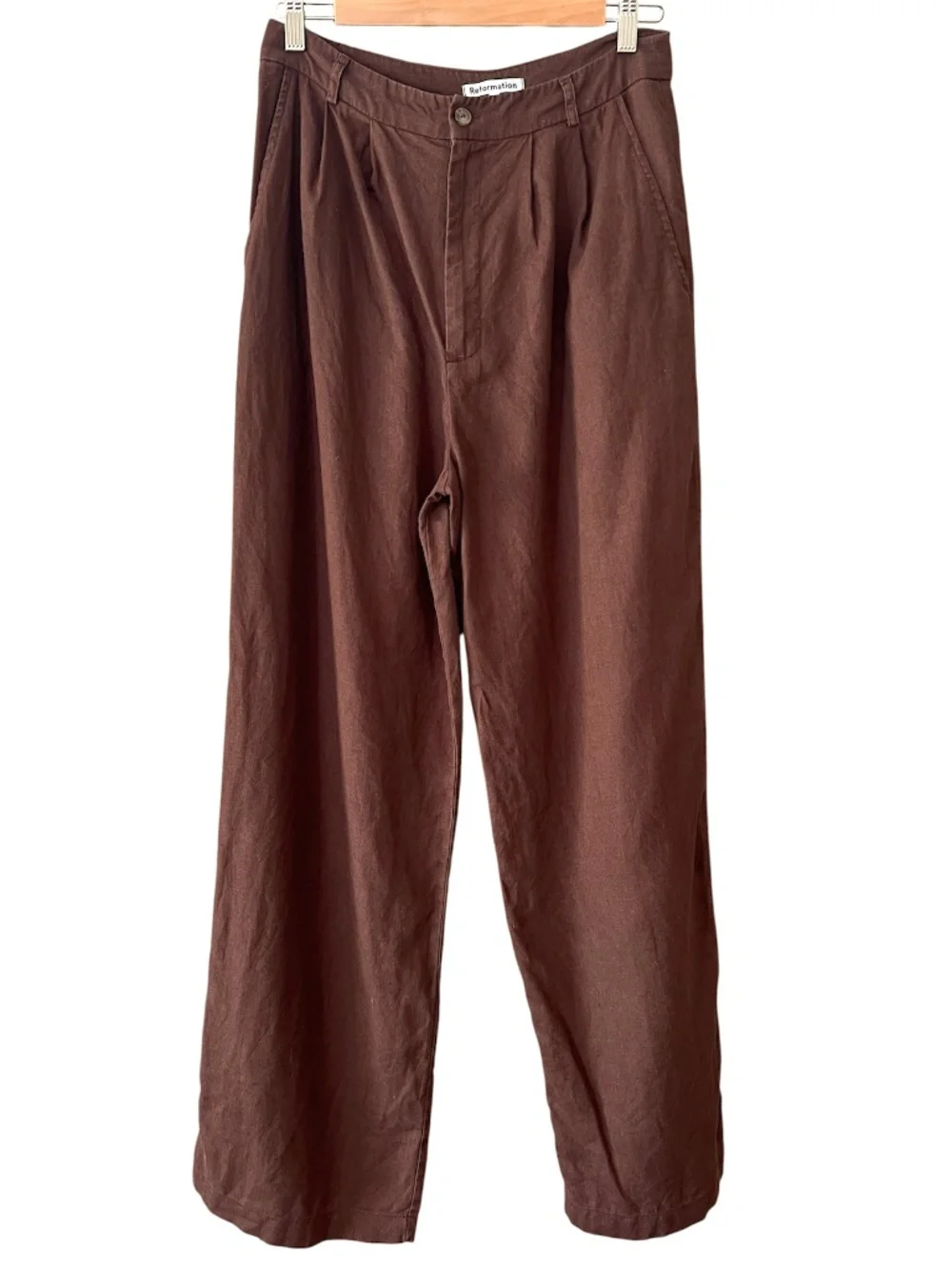 Reformation Vesta Wide Leg Linen Pants in Cafe Brown Size 8